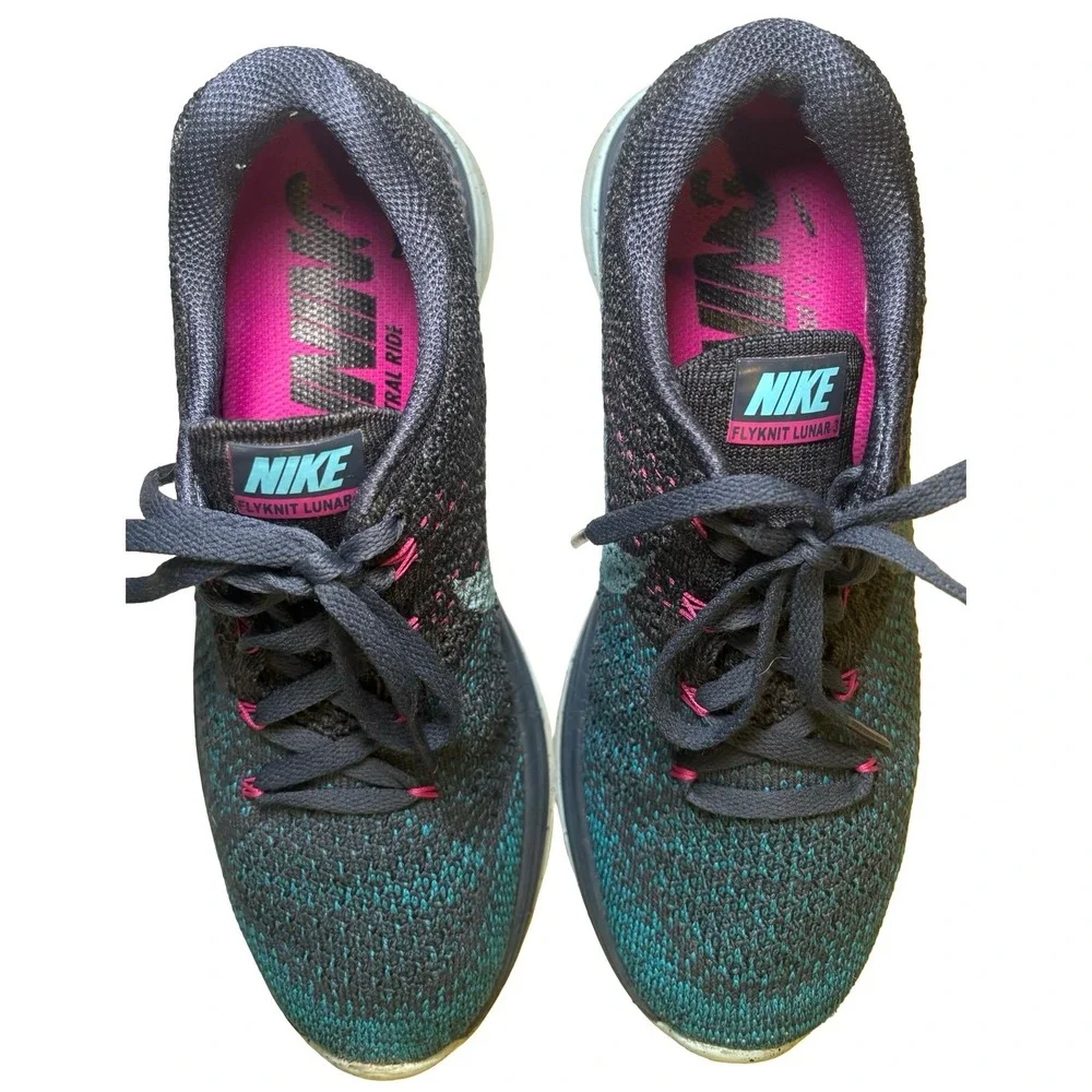 Nike Flyknit Lunar 3 Womens Running Shoes Blue Pink Speckled 698182-402